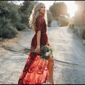 Wishlist Burgundy Lace Maxi Romper